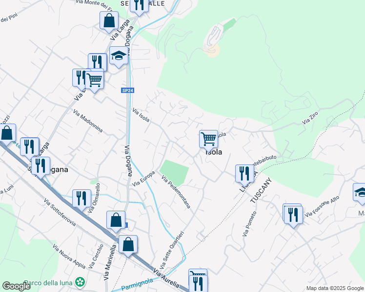 map of restaurants, bars, coffee shops, grocery stores, and more near 73 Via Isola in Casano
