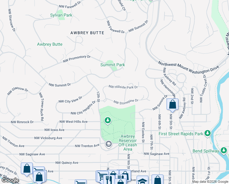 map of restaurants, bars, coffee shops, grocery stores, and more near 1076 Northwest Stonepine Drive in Bend