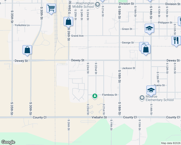 map of restaurants, bars, coffee shops, grocery stores, and more near 2206 South 22nd Street in Manitowoc