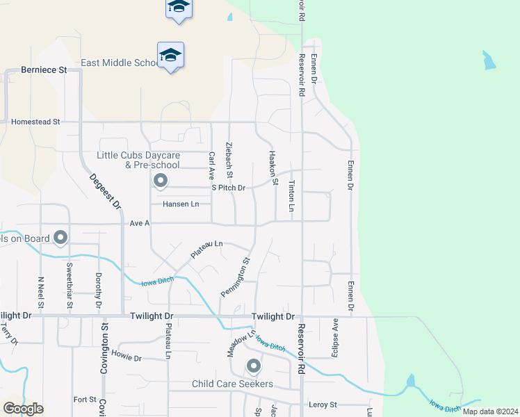 map of restaurants, bars, coffee shops, grocery stores, and more near 1224 Pennington Street in Rapid City