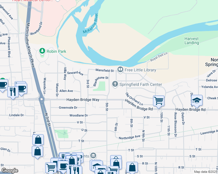 map of restaurants, bars, coffee shops, grocery stores, and more near 464 Cambridge Street in Springfield