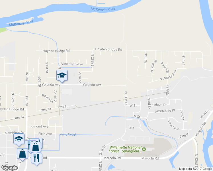 map of restaurants, bars, coffee shops, grocery stores, and more near 2985 Yolanda Avenue in Springfield