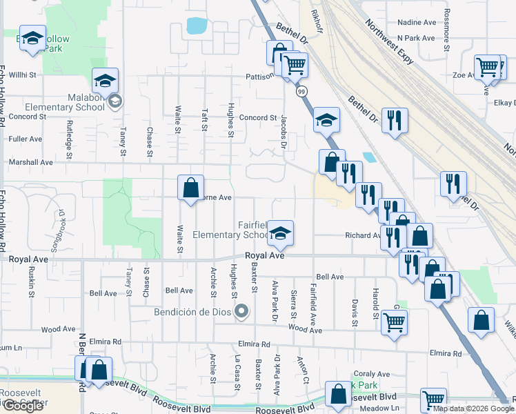map of restaurants, bars, coffee shops, grocery stores, and more near 3453 Hawthorne Avenue in Eugene
