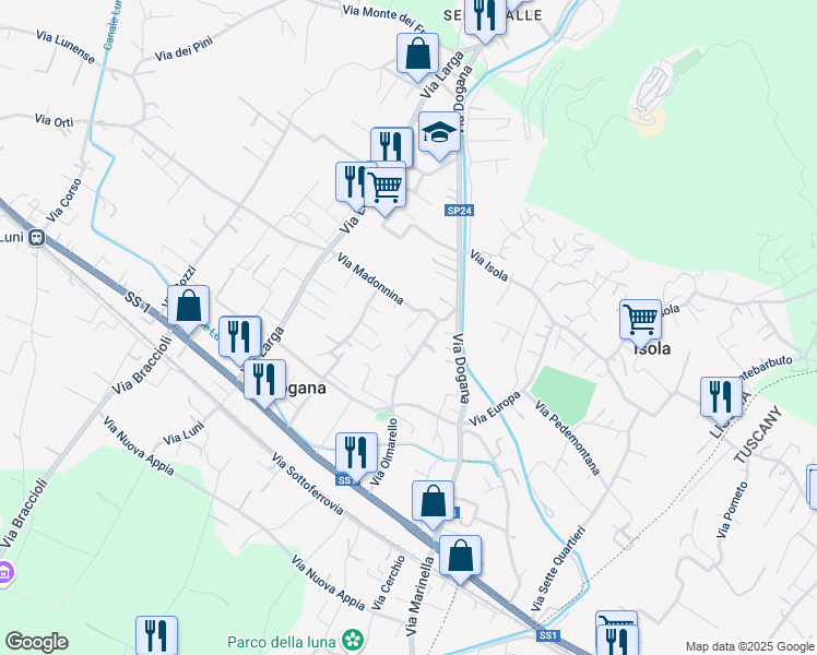 map of restaurants, bars, coffee shops, grocery stores, and more near 17 Via Madonnina in Casano