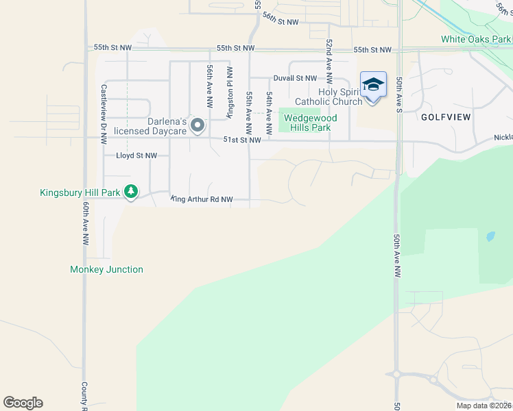 map of restaurants, bars, coffee shops, grocery stores, and more near 5480 King Arthur Lane Northwest in Rochester