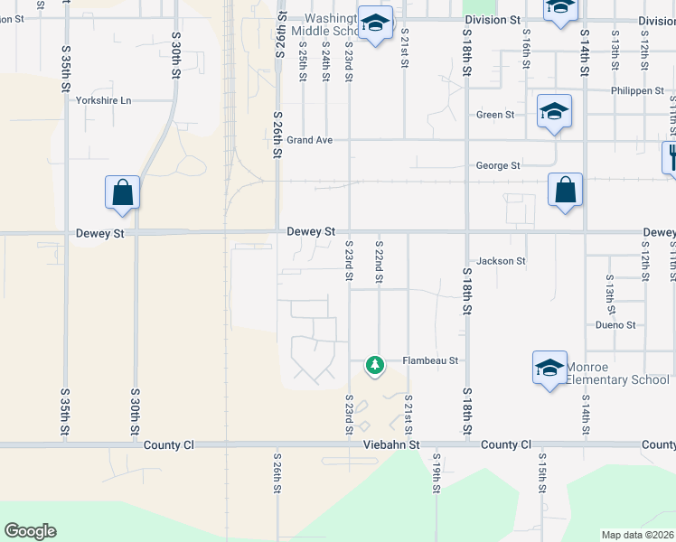 map of restaurants, bars, coffee shops, grocery stores, and more near 2112 South 23rd Street in Manitowoc