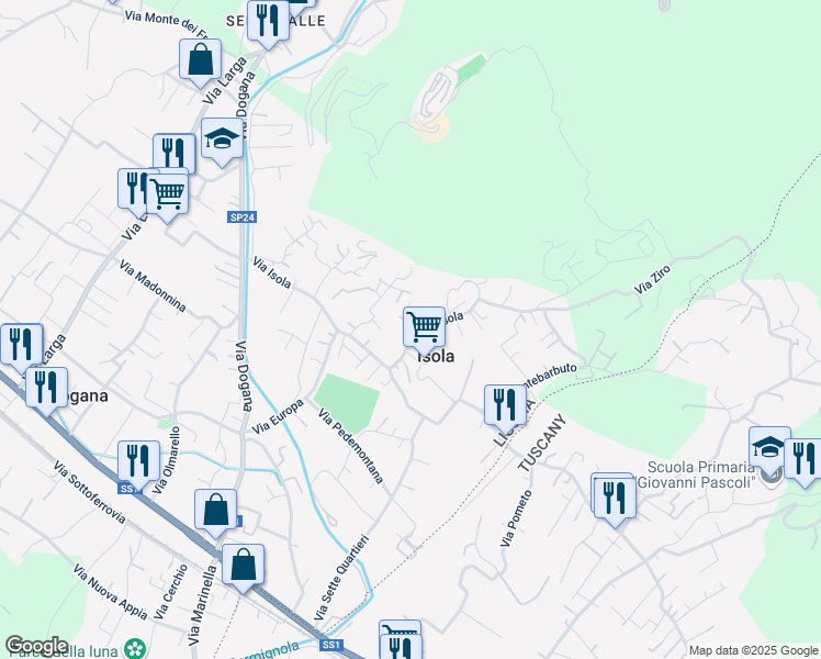 map of restaurants, bars, coffee shops, grocery stores, and more near 24 Via Isola Alta in Casano