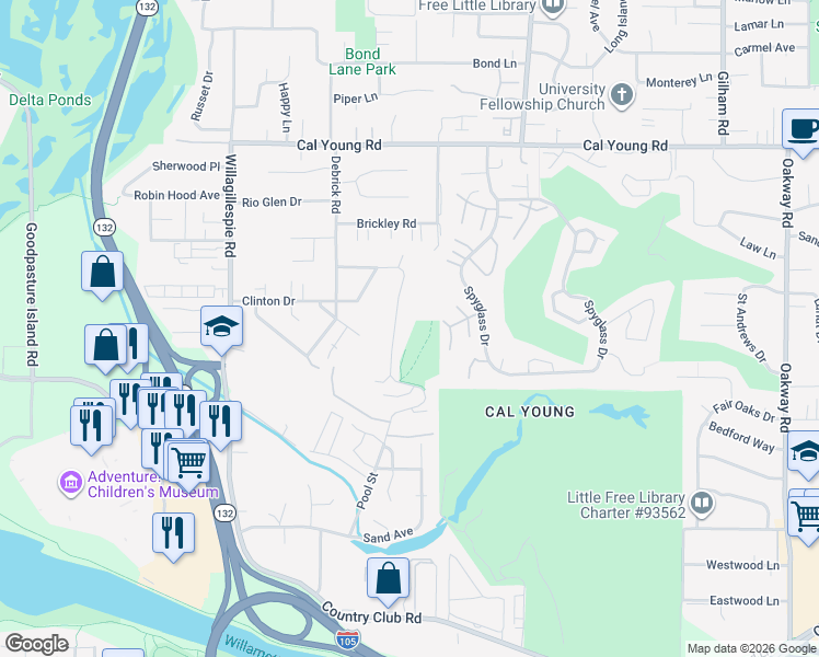 map of restaurants, bars, coffee shops, grocery stores, and more near 1203 Crenshaw Road in Eugene