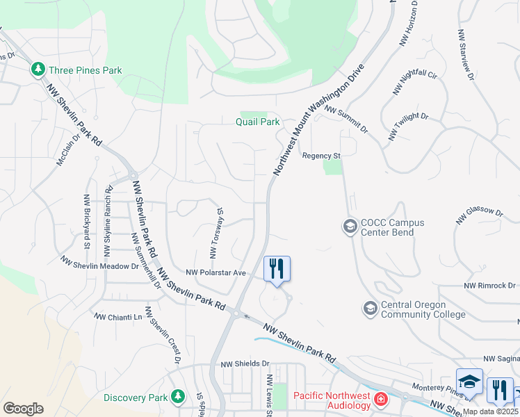 map of restaurants, bars, coffee shops, grocery stores, and more near 2445 Northwest Marken Street in Bend
