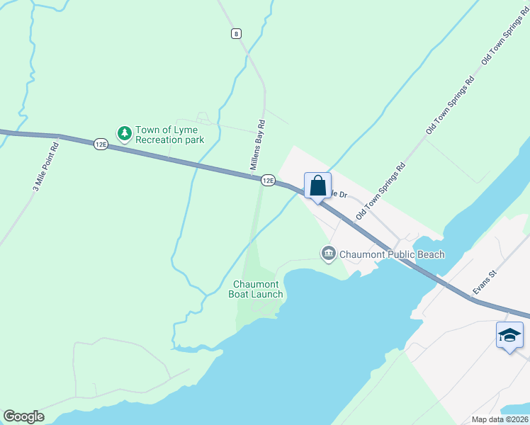 map of restaurants, bars, coffee shops, grocery stores, and more near 28040 Boat Launch Road in Chaumont