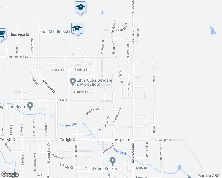 map of restaurants, bars, coffee shops, grocery stores, and more near 1159 Pennington Street in Rapid City
