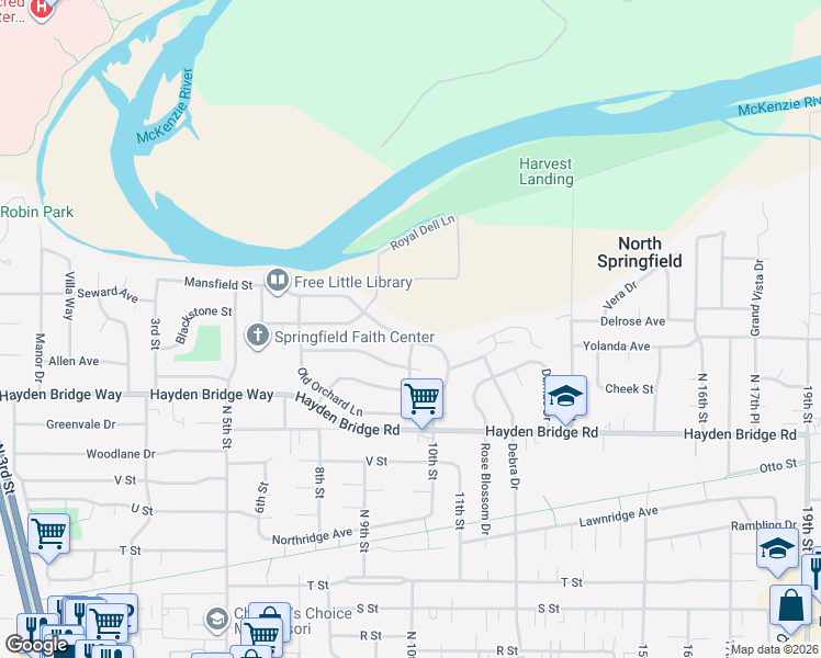 map of restaurants, bars, coffee shops, grocery stores, and more near 906 McKenzie Crest Drive in Springfield