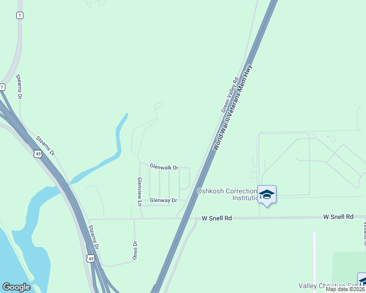 map of restaurants, bars, coffee shops, grocery stores, and more near Green Valley Road in Oshkosh