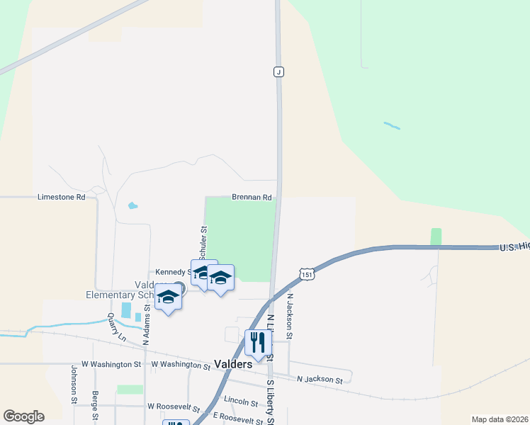 map of restaurants, bars, coffee shops, grocery stores, and more near 111 Brennan Road in Valders