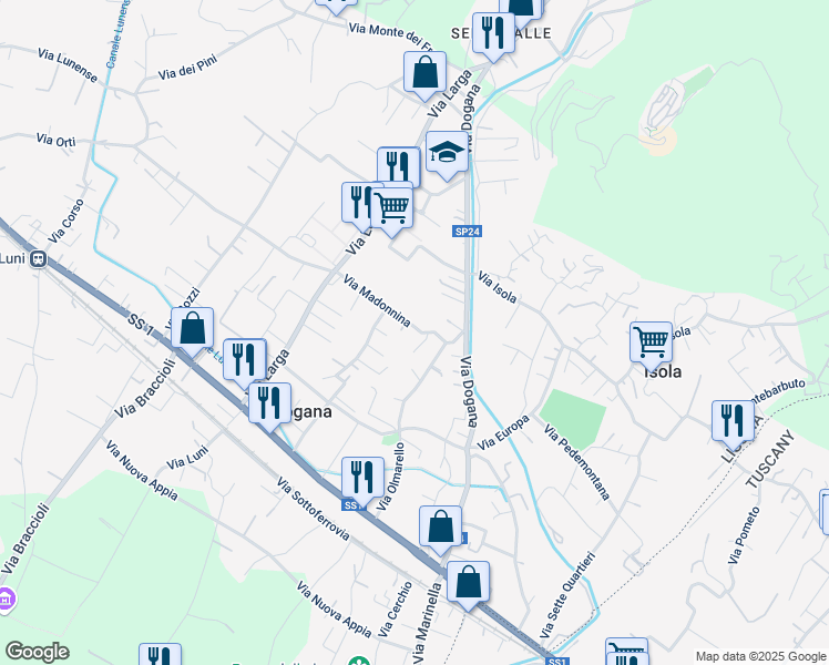 map of restaurants, bars, coffee shops, grocery stores, and more near 17 Via Madonnina in Casano