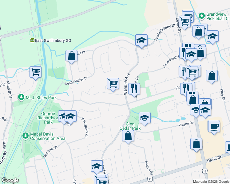 map of restaurants, bars, coffee shops, grocery stores, and more near 853 Magnolia Avenue in Newmarket