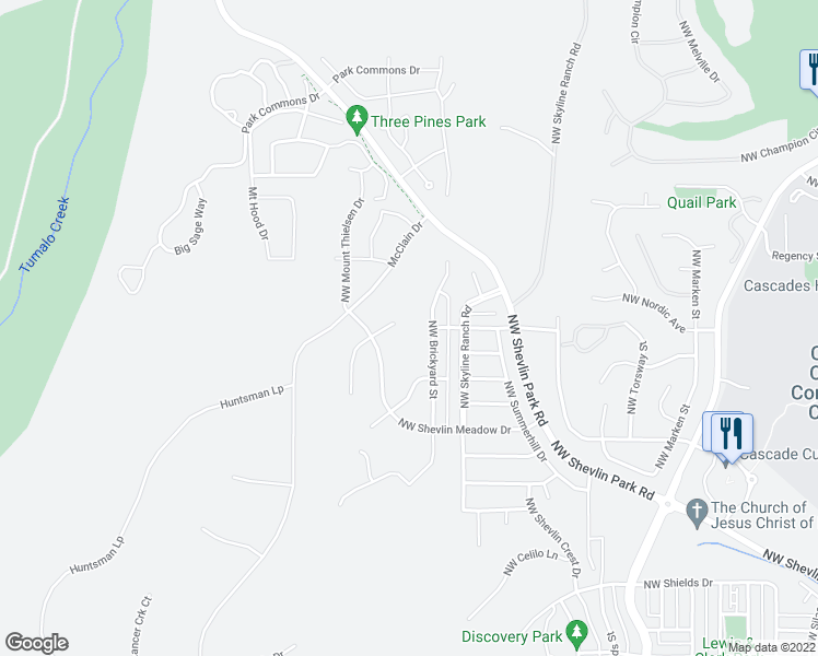 map of restaurants, bars, coffee shops, grocery stores, and more near 3271 Pee Wee Court in Bend