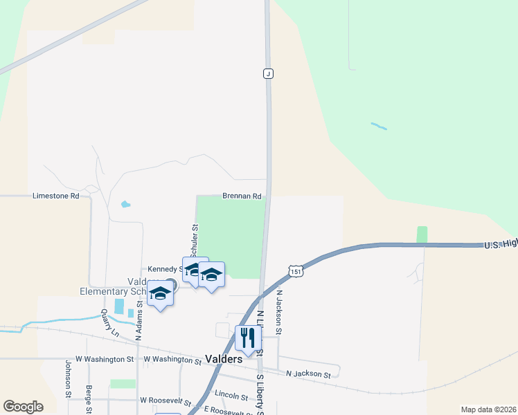map of restaurants, bars, coffee shops, grocery stores, and more near 111 Brennan Road in Valders