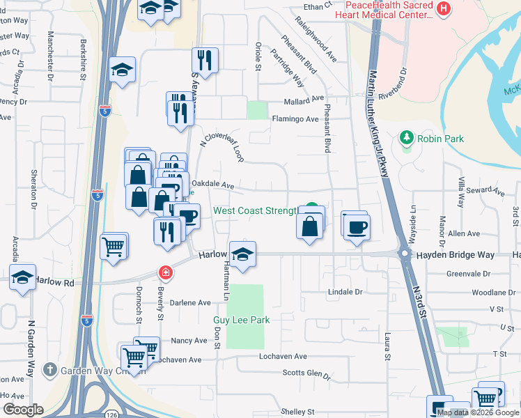 map of restaurants, bars, coffee shops, grocery stores, and more near 717 Oakdale Avenue in Springfield