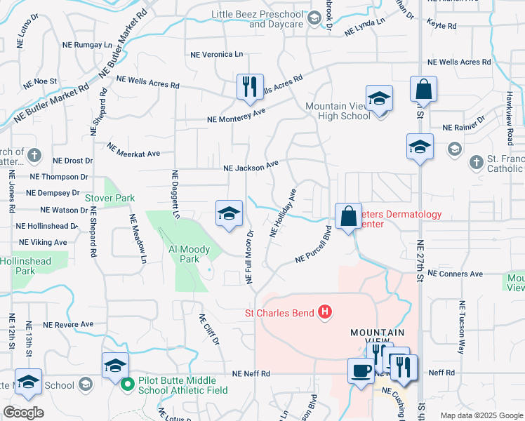 map of restaurants, bars, coffee shops, grocery stores, and more near 2022 Northeast Neil Way in Bend