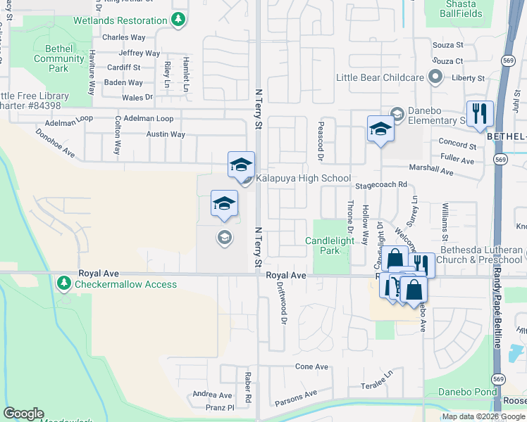 map of restaurants, bars, coffee shops, grocery stores, and more near 1199 North Terry Street in Eugene