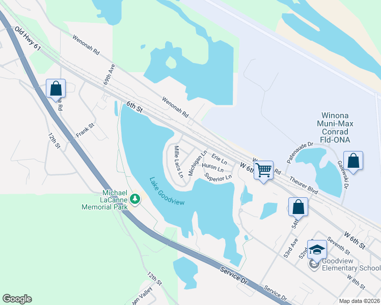 map of restaurants, bars, coffee shops, grocery stores, and more near 19 Ontario Lane in Goodview