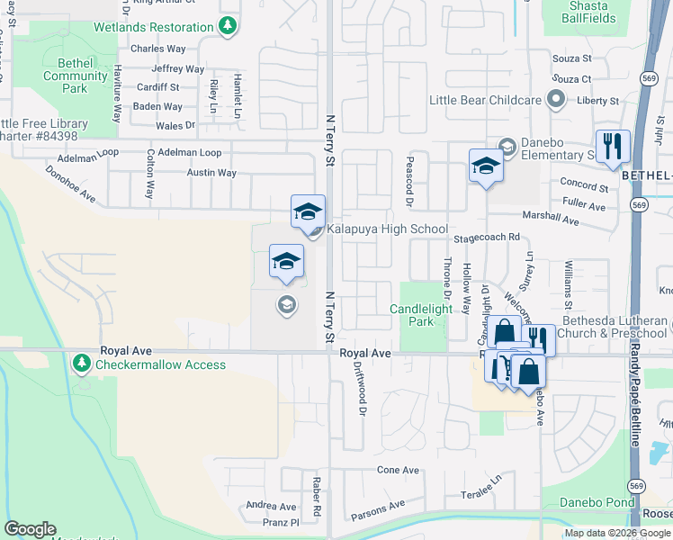 map of restaurants, bars, coffee shops, grocery stores, and more near 1199 North Terry Street in Eugene
