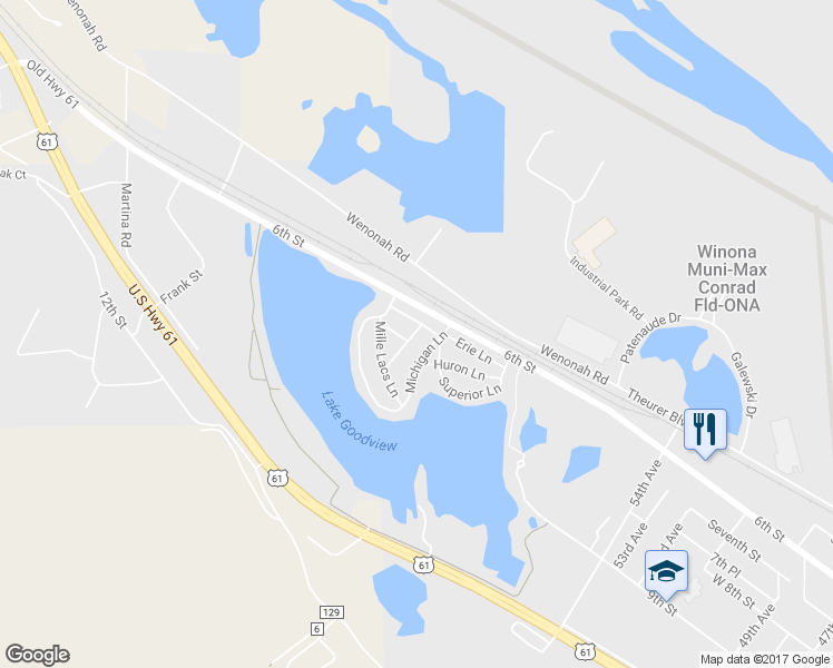 map of restaurants, bars, coffee shops, grocery stores, and more near 19 Ontario Lane in Goodview