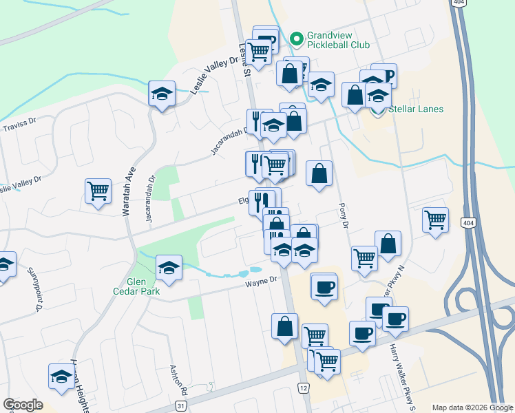 map of restaurants, bars, coffee shops, grocery stores, and more near 1052 Elgin Street in Newmarket