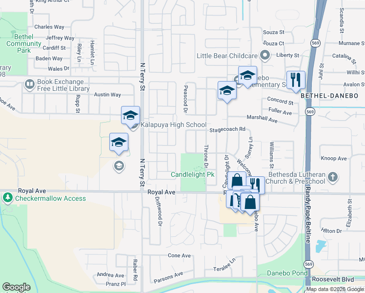map of restaurants, bars, coffee shops, grocery stores, and more near 1026 Leopold Drive in Eugene