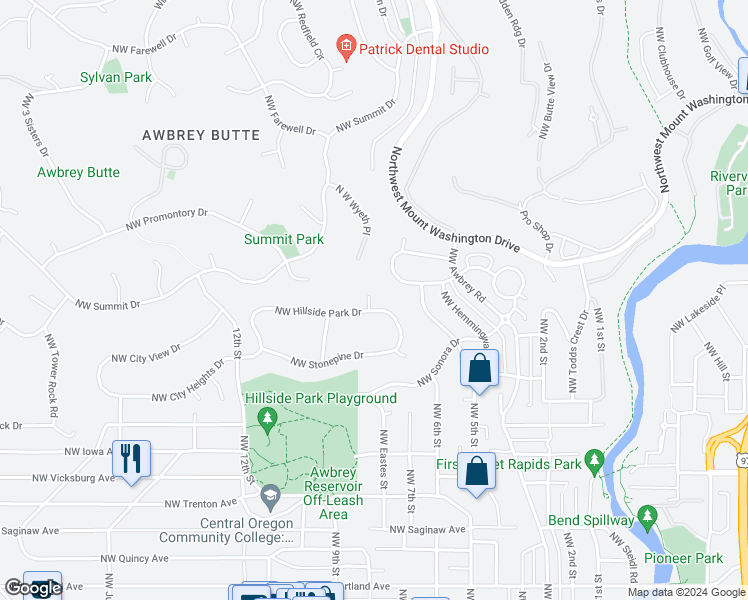 map of restaurants, bars, coffee shops, grocery stores, and more near 663 Northwest Stonepine Drive in Bend