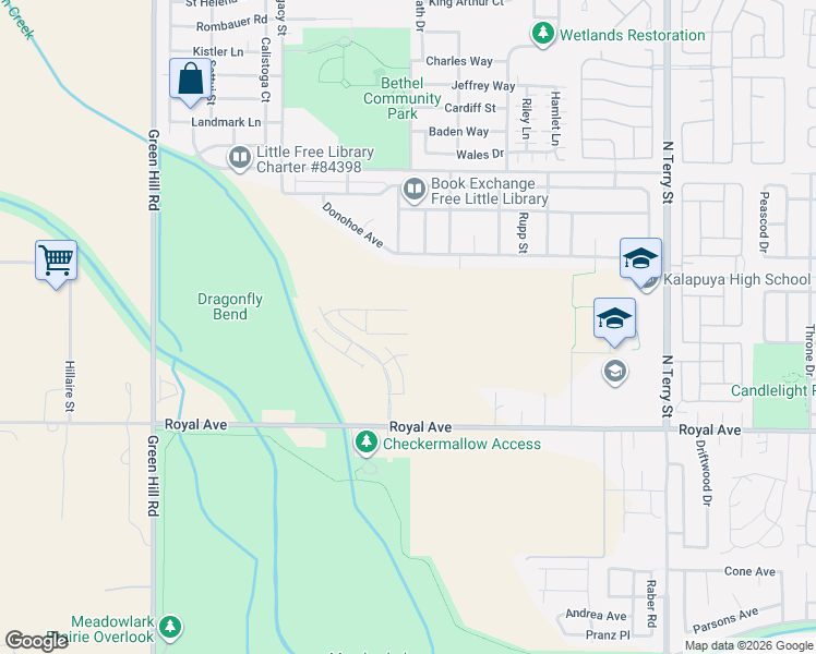 map of restaurants, bars, coffee shops, grocery stores, and more near 5713 Durst Street in Eugene