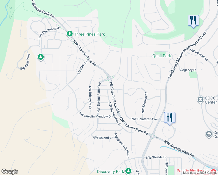 map of restaurants, bars, coffee shops, grocery stores, and more near 2950 Northwest Chardonnay Lane in Bend
