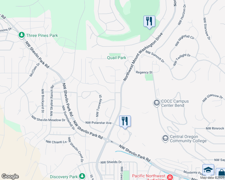 map of restaurants, bars, coffee shops, grocery stores, and more near 2445 Northwest Marken Street in Bend