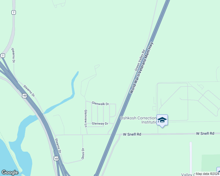 map of restaurants, bars, coffee shops, grocery stores, and more near Green Valley Road in Oshkosh