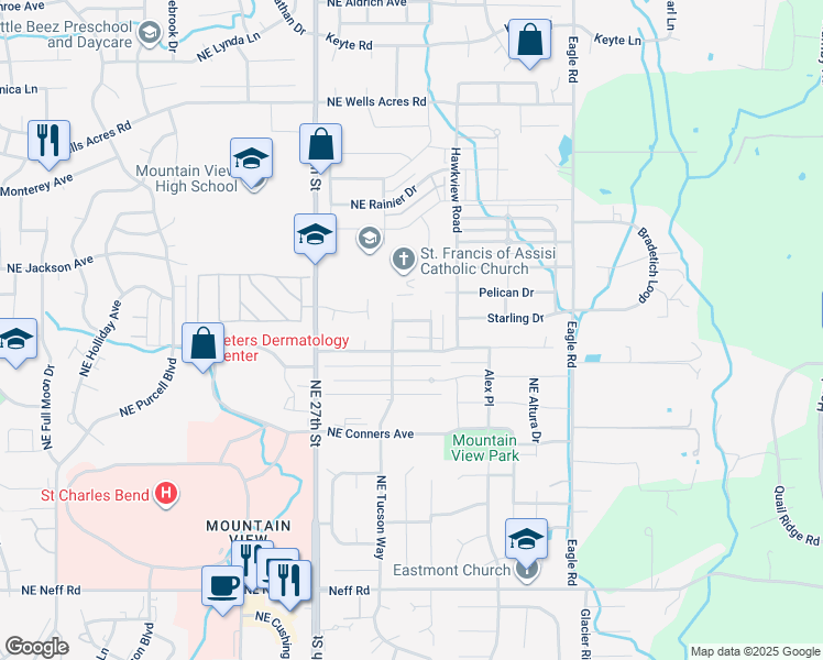 map of restaurants, bars, coffee shops, grocery stores, and more near 2917 Northeast Laurel Oak Drive in Bend