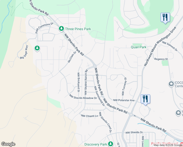 map of restaurants, bars, coffee shops, grocery stores, and more near 2956 Northwest Chardonnay Lane in Bend