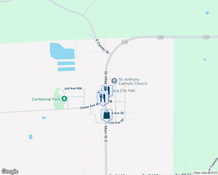 map of restaurants, bars, coffee shops, grocery stores, and more near 104 North East Main in Altura