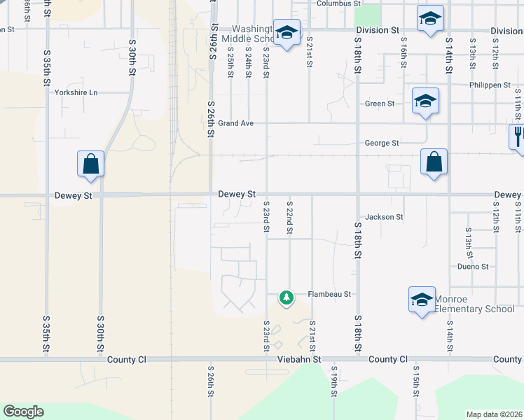 map of restaurants, bars, coffee shops, grocery stores, and more near 2112 South 23rd Street in Manitowoc