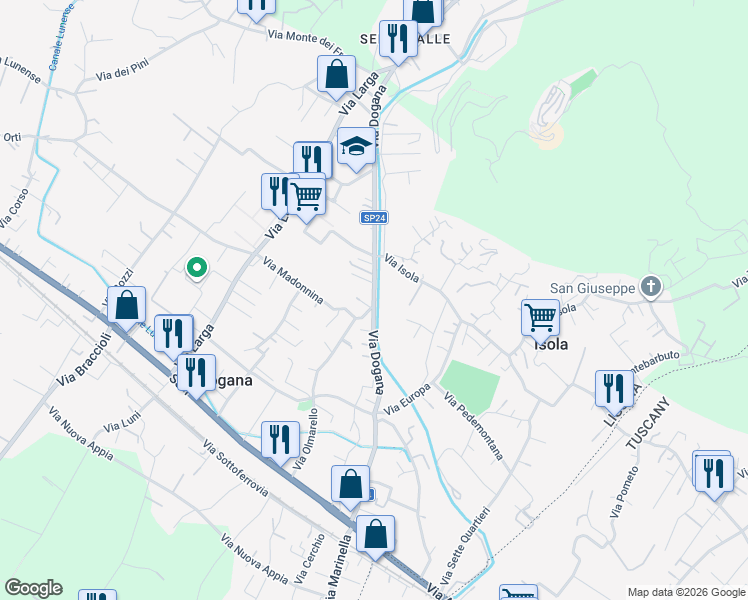 map of restaurants, bars, coffee shops, grocery stores, and more near 4 Via Madonnina in Casano