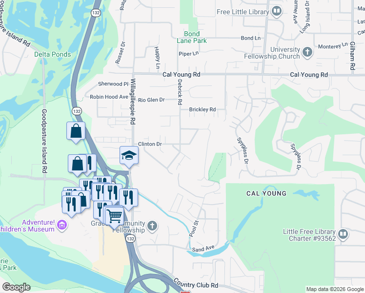map of restaurants, bars, coffee shops, grocery stores, and more near 1185 Debrick Road in Eugene
