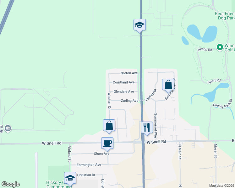 map of restaurants, bars, coffee shops, grocery stores, and more near 575 Glendale Avenue in Oshkosh