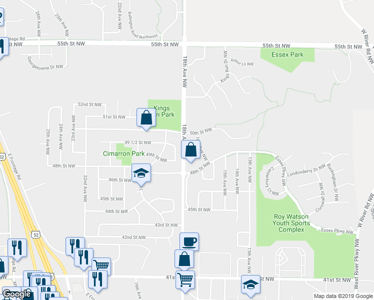 map of restaurants, bars, coffee shops, grocery stores, and more near 4941 16th Avenue Northwest in Rochester