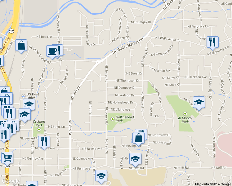 map of restaurants, bars, coffee shops, grocery stores, and more near 1230 Northeast Watson Drive in Bend