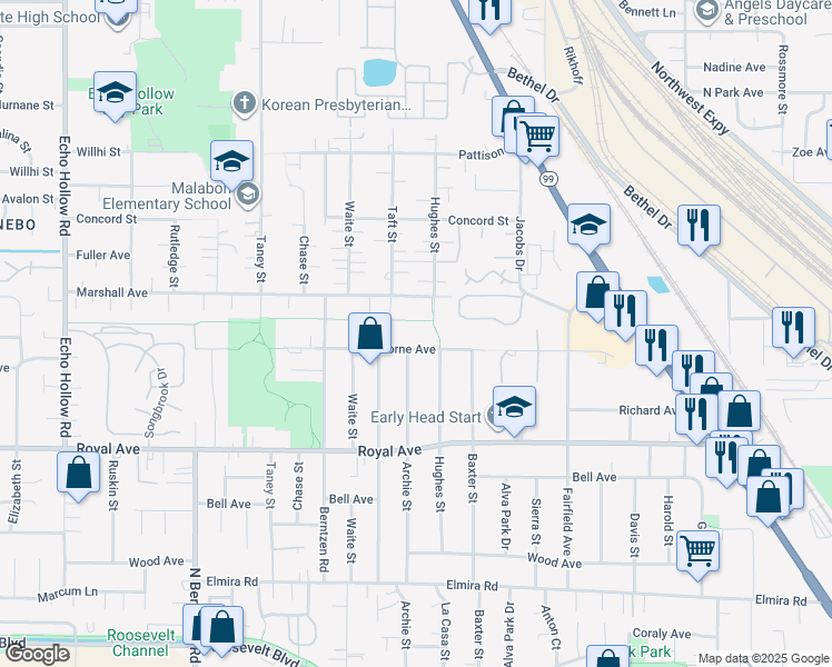 map of restaurants, bars, coffee shops, grocery stores, and more near 3657 Hawthorne Ave in Eugene