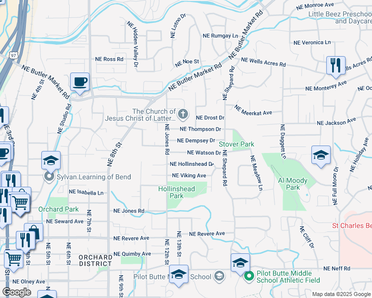 map of restaurants, bars, coffee shops, grocery stores, and more near 1240 Northeast Watson Drive in Bend