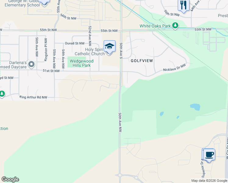 map of restaurants, bars, coffee shops, grocery stores, and more near 4815 50th Avenue South in Rochester