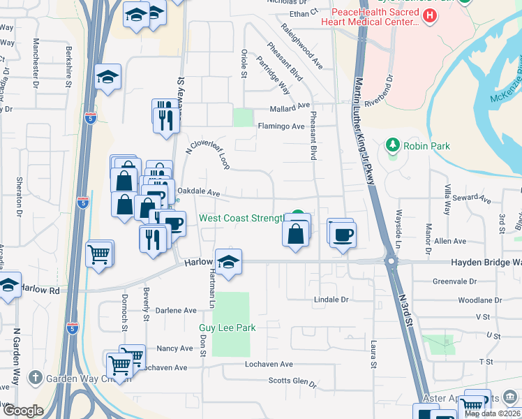 map of restaurants, bars, coffee shops, grocery stores, and more near 715 Oakdale Avenue in Springfield