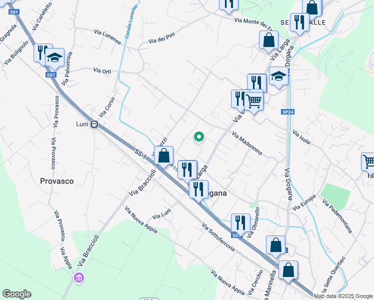 map of restaurants, bars, coffee shops, grocery stores, and more near 39 Via Larga in Casano-dogana-isola