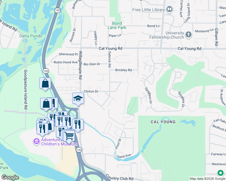 map of restaurants, bars, coffee shops, grocery stores, and more near 1185 Debrick Road in Eugene